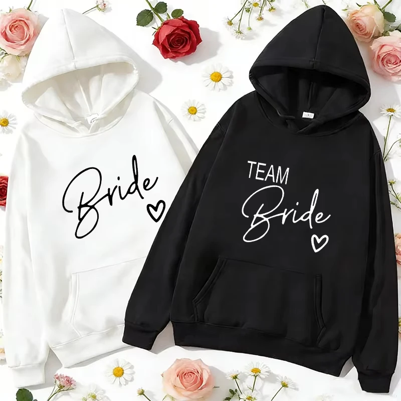 

Team Bride Matching Hoodies Women Soft Casual Bridesmaid Bachelorette Party Gift Hooded Sweatshirts Wedding Group Outfits Tops