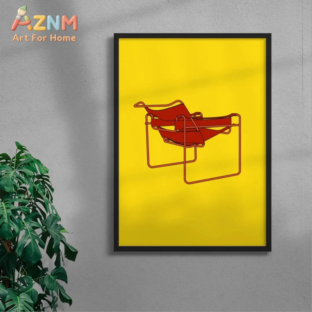 

Wassily Chair Framed Wall Art - Red Bauhaus Modernist Furniture Print Minimalist Yellow Decor for Home Office