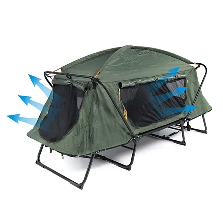 Oem Large Warm Folding 1-2 Person Camping Bed Outdoor Tents Waterproof Hiking Above Off The Ground Sleeping Bed Tent Cot