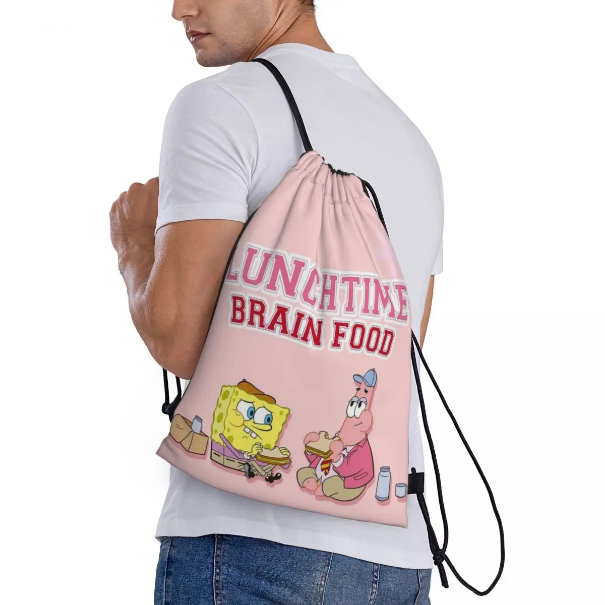 Bob Esponja cordão mochila saco de armazenamento de viagem adolescentes praia sacola escola esporte sapato saco portátil