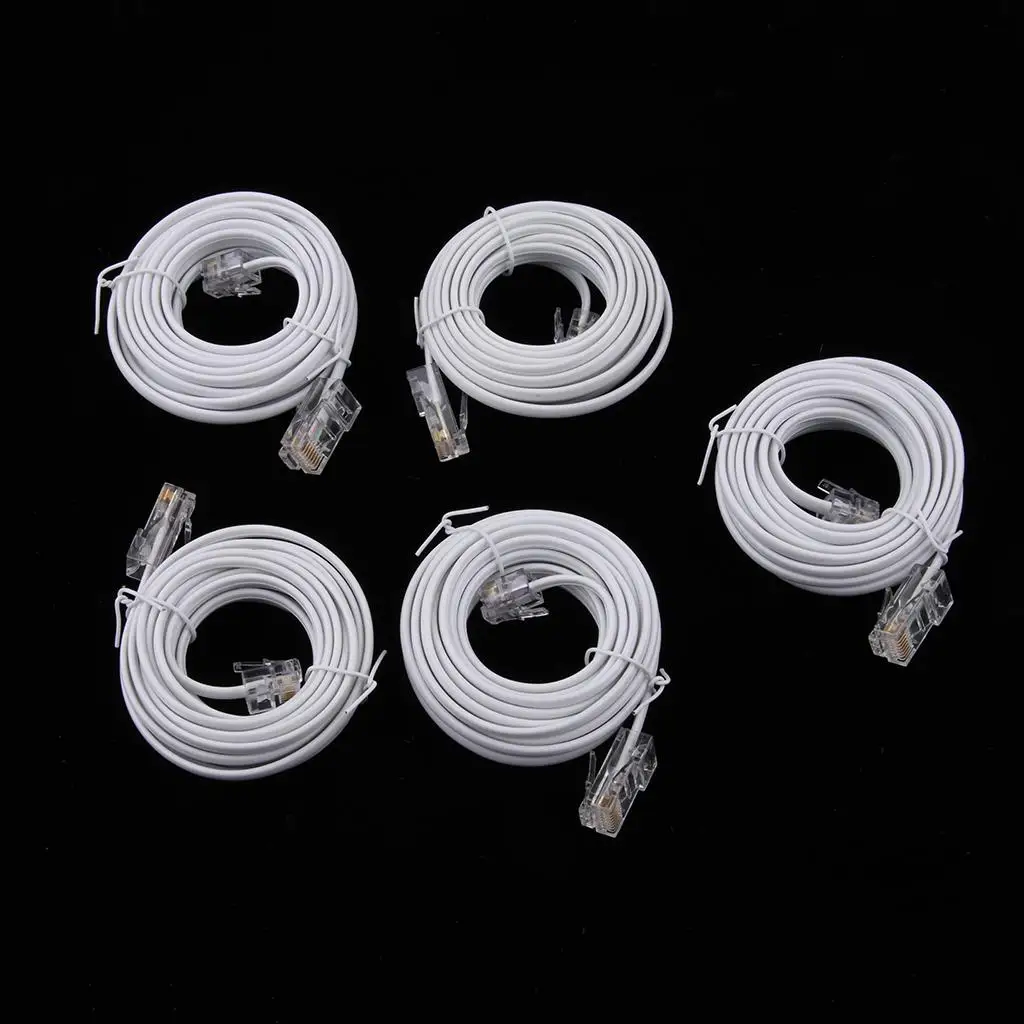 5pcs RJ45 to RJ11 6P4C Telephones Phone Jack Line Adapter Extension Cables