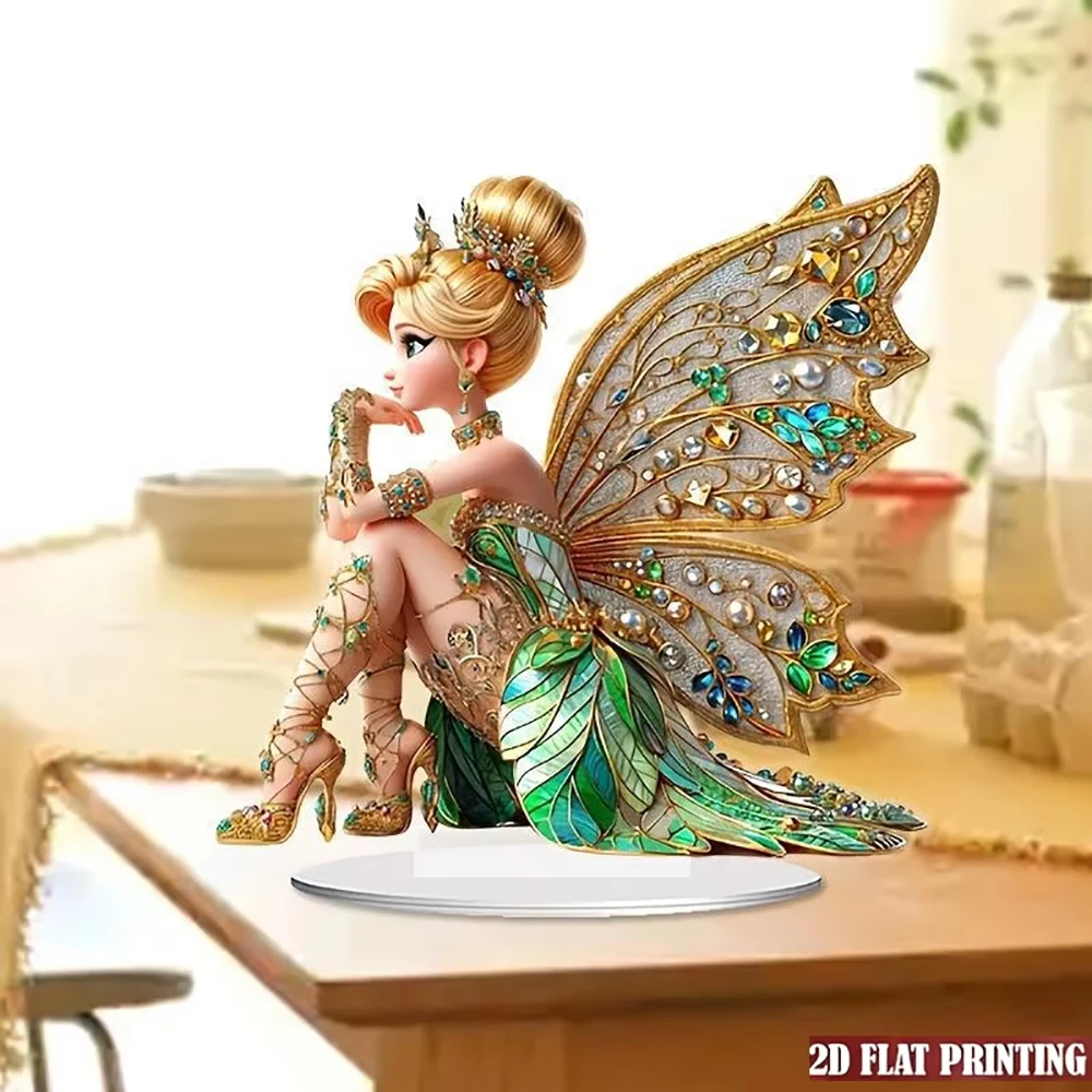 1PC 2D Flat Acrylic Flower Fairy Elf Bedroom Desktop Props Room Home Decoration Small Statues Gift for Family and Friends