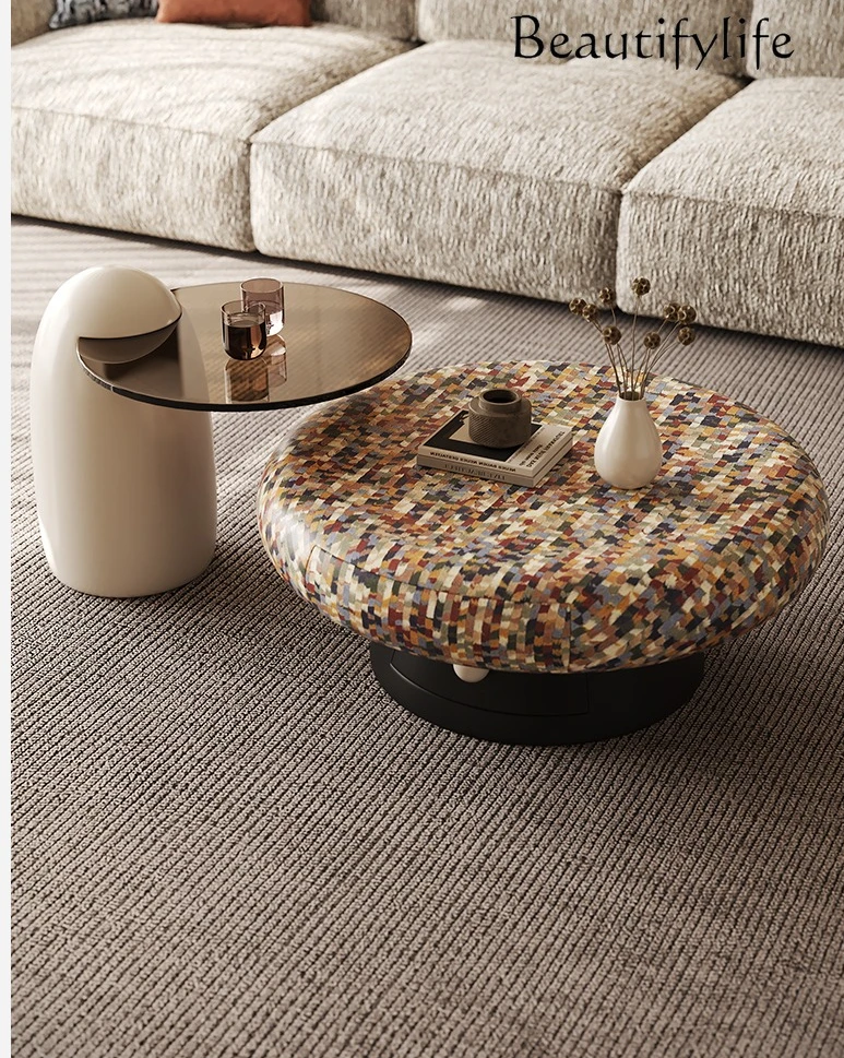 

Italian light luxury living room household coffee table tempered glass 2025 new decoración hogar