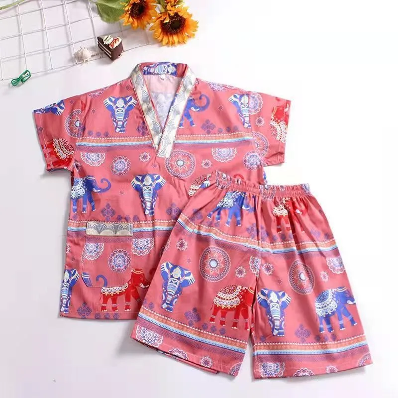 

Creative Cotton Children's Japanese Kimono Pajamas Baby Short-Sleeved Comfortable Sleepwear Printing Home Kimono Yukata LC972