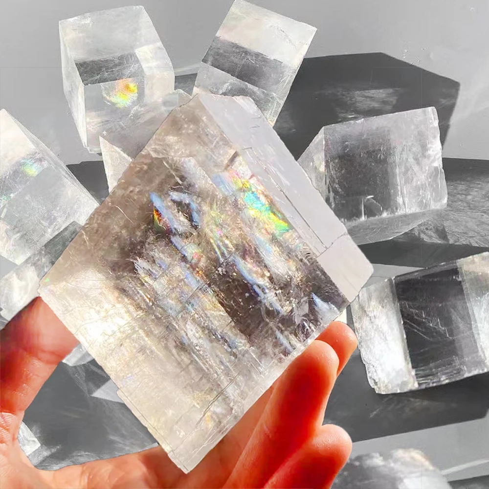 Natural Translucent Calcite Stone Mineral Crystal Specimen Office Desktop Decor Fragrance Expansion Stone Home Decor Raw Crystal