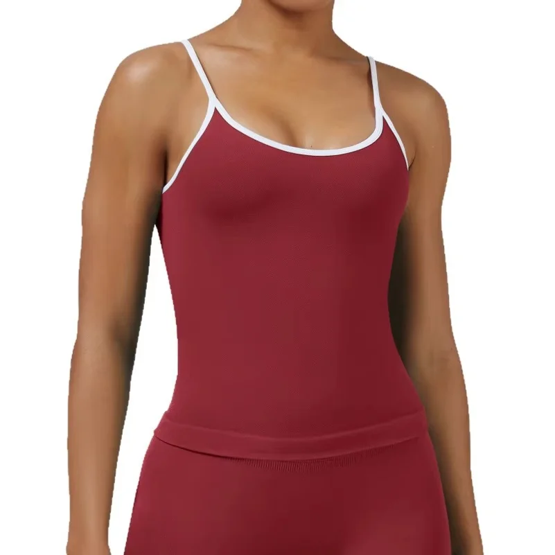 Women Color Blocking Gym Sports Short Tops Summer Yoga Fitness Backless Knit Camis with Chest Cushion Suspender
