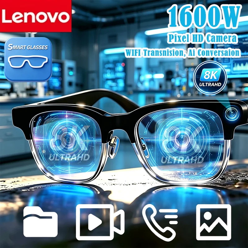 Lenovo Wireless Bluetooth AI Smart Glasses 8K Touch Remote Camera Photo Recording Translator Voice Assistant Eyewear