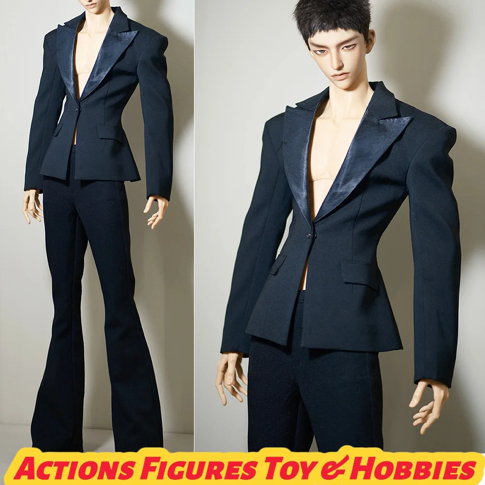 

BJD Dolls Black Suit Set Slim Deep Collar Coat Flared Pants Clothes Model for DZ75 Toys DIY