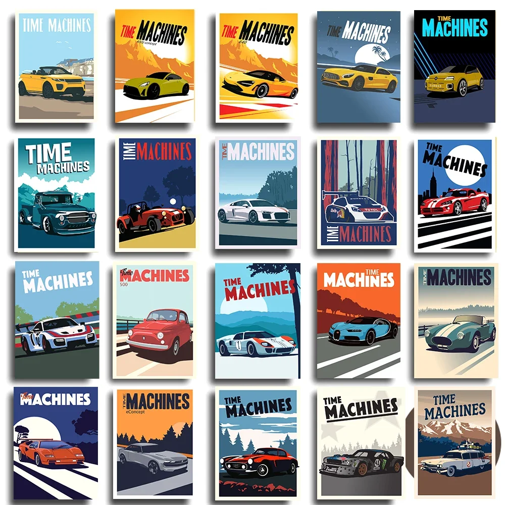 Racing Car Poster Sport Car Time Machine Decoration Supercar Viper Pikes Peak Wall Art Painting Kawaii Room Decor Canvas Poster