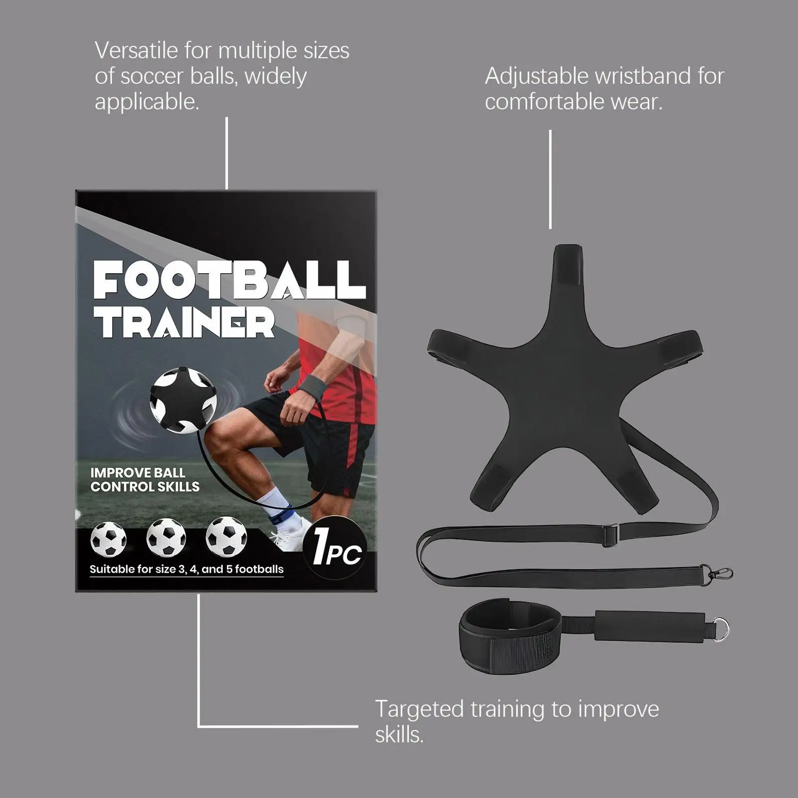 مدرب كرة القدم المنفرد، مدرب ريبوندر قابل للتعديل مع سوار معصم محمول لتدريبات كرة القدم للأطفال والشباب #4