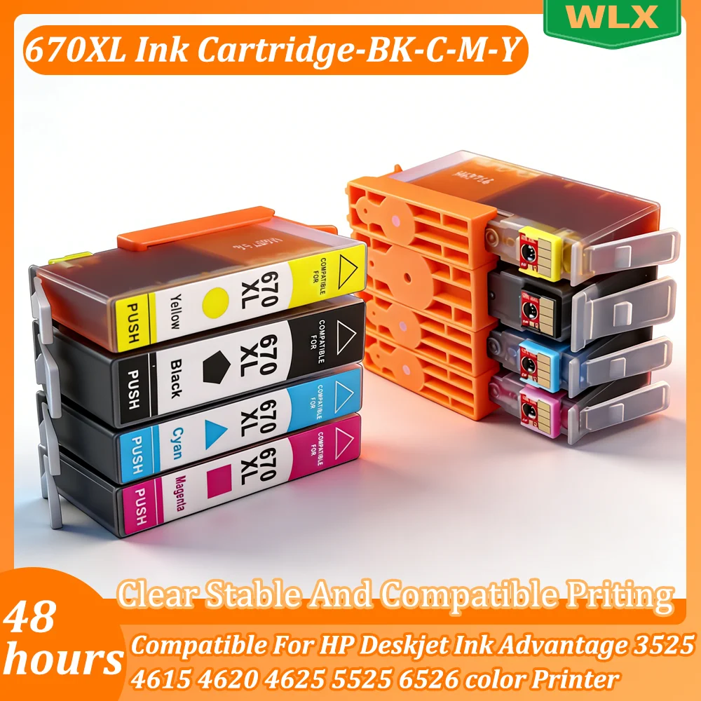 1~4 SET for HP 670XL 670XL Ink Cartridge Compatible for HP Deskjet Ink Advantage 3525 4615 4620 4625 5525 6526 Color Printer