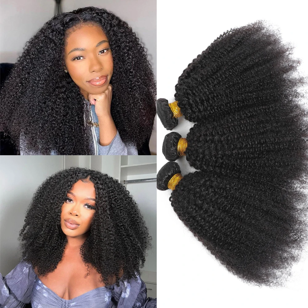 

Монгольские кудрявые вьющиеся волосы для наращивания, 100% пучки человеческих волос, необработанные девственные волосы, плетение 1/3/4 пучков, натуральный цвет