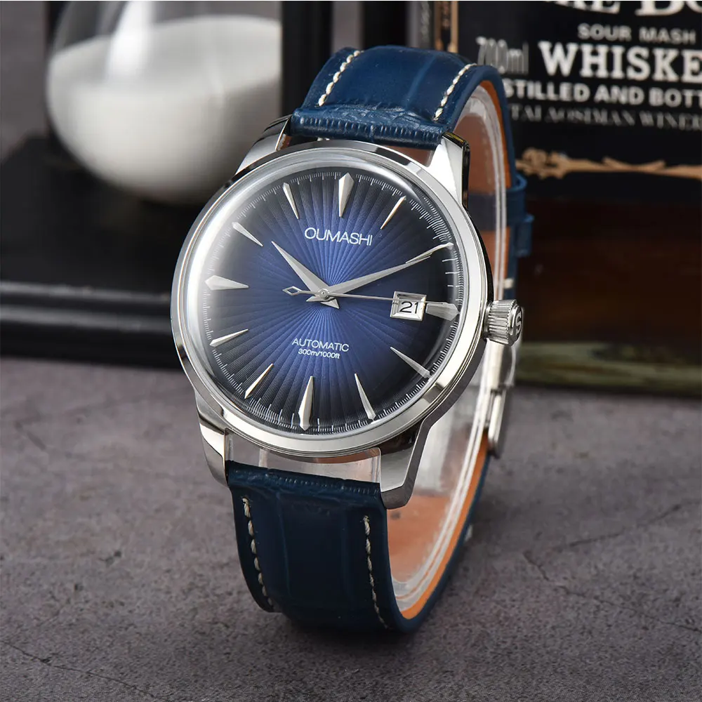 40MM Watch NH35 WatchCocktail Automatic Machinery Watch Double Dome Crystal Stainless Steel Case Leather Watch Strap MenWatch