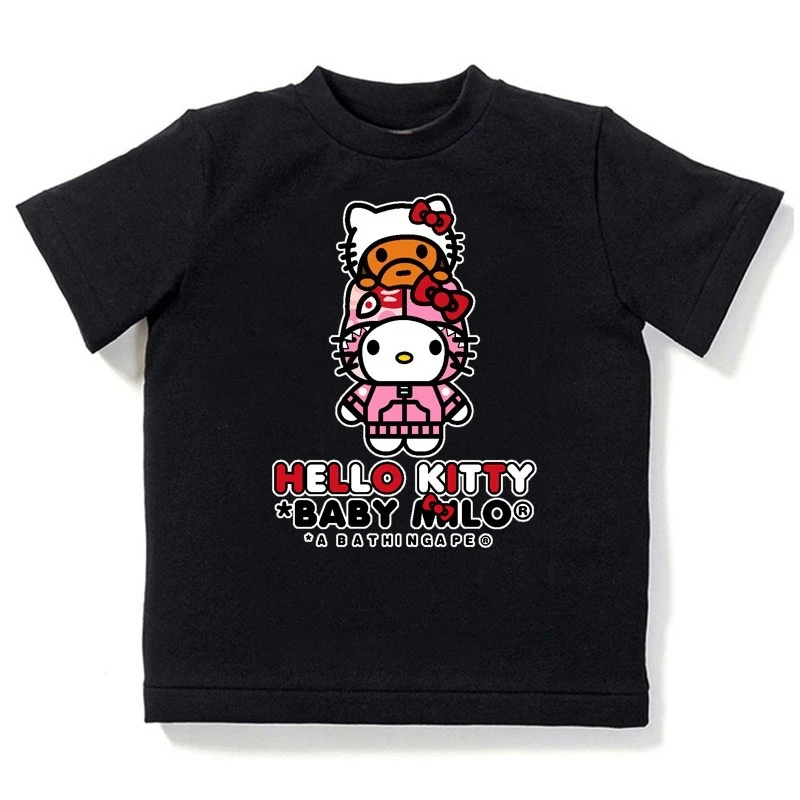 2026 Sanrio Hello Kitty Summer Men's and Women's Parent-Child Pure Cotton T-Shirt Comfortable Breathable High-Quality Ins Y2K