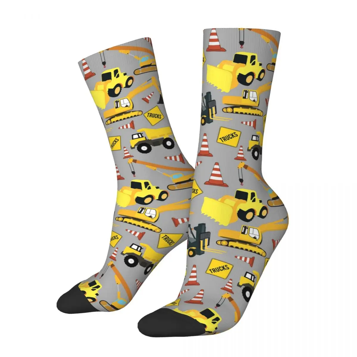 Construction Trucks Party - Excavator, Backhoe And More Socks Harajuku Super Soft Stockings All Season Long Socks Accessories