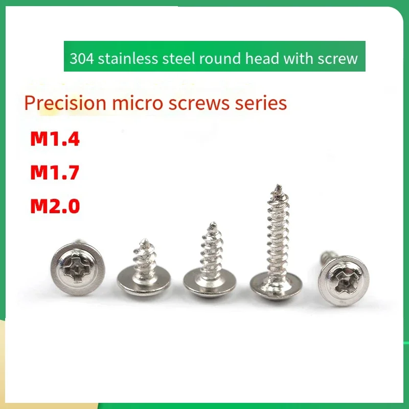 

PWA Flat Head Self-Tapping Screw 304 Stainless Steel Led Lamp Round Head With Pad M1.4 M1.7 M2 Thread