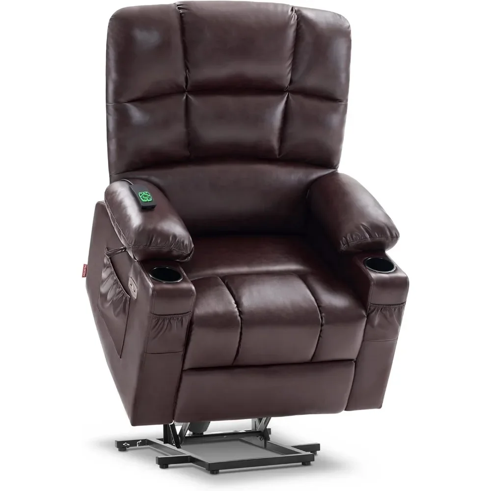 Large Lay Flat Dual Motor Power Lift Recliner Chair Sofa with Massage and Heat for Elderly People, Infinite Position,