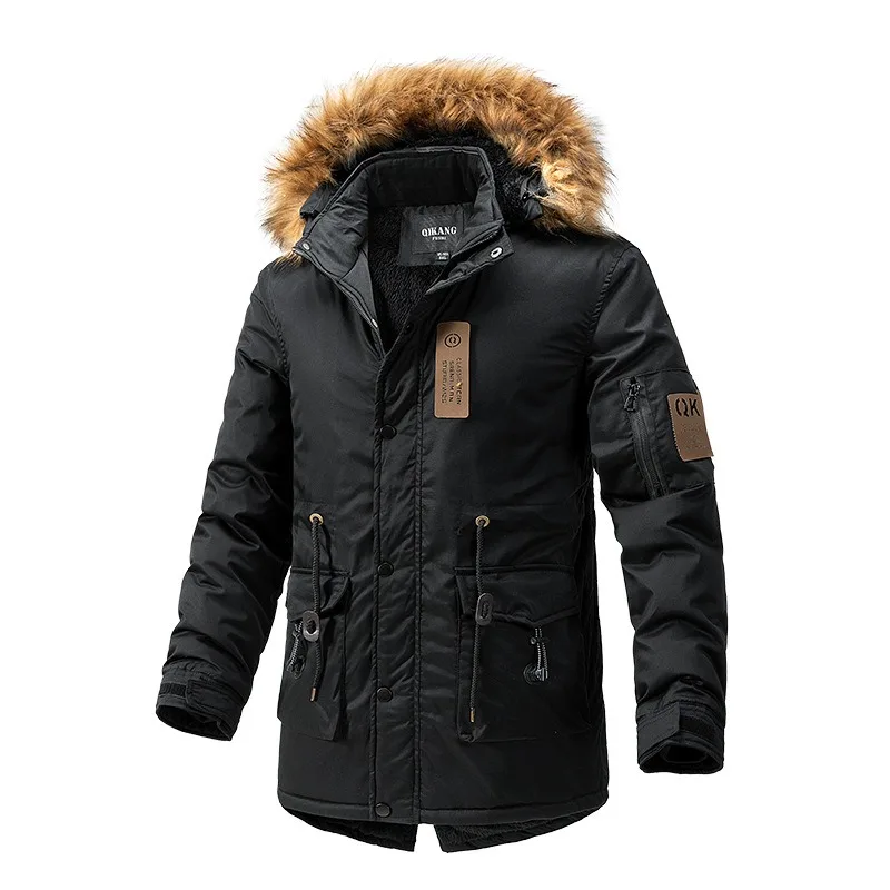 New Hooded Long Padding Coats Men's Multiple Pockets Plush Thicken Warm Down Jackets Casual Outdoor Male Windpoof Parkas Winter