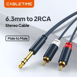 Cabletime 6.35mm to 2 RCA Jack Cable Male to Male Stereo Cable Gold Plated AUX Audio Cable For Music Amplifier Line C218