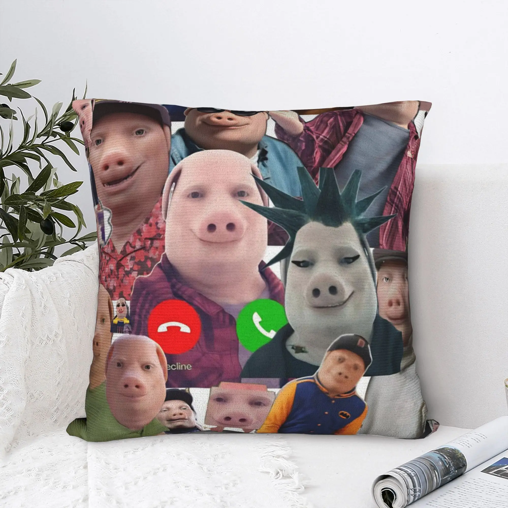 John Pork is Calling Love Piggy Square Pillow Cases Humor Pig Lover Cushion Cover  Zipper Decorative Pillowcase for Home 40x40cm