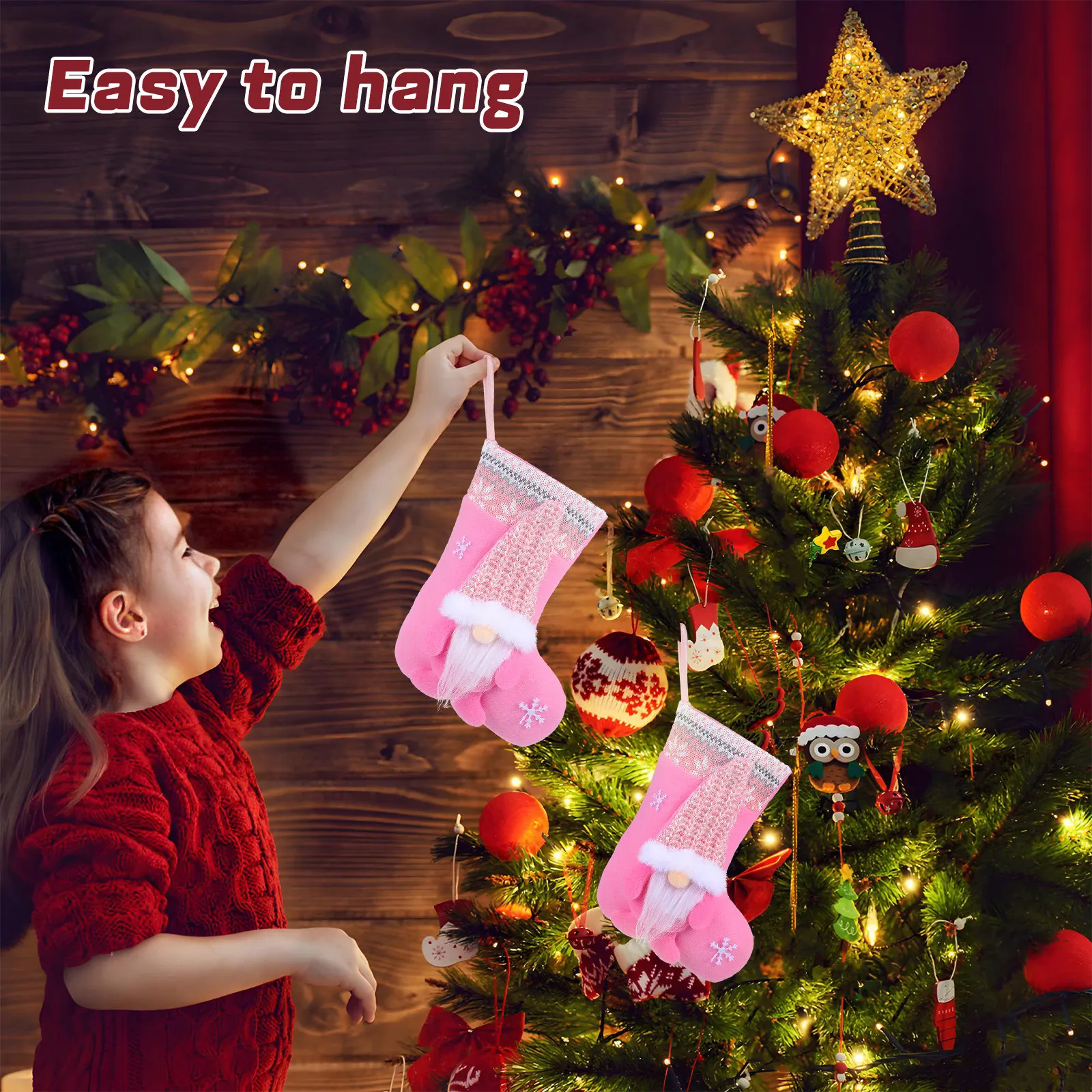 

2Pcs Christmas Stocking Pendant Faceless Character Hanging Ornament Soft Material Scene Layout Christmas Decoration