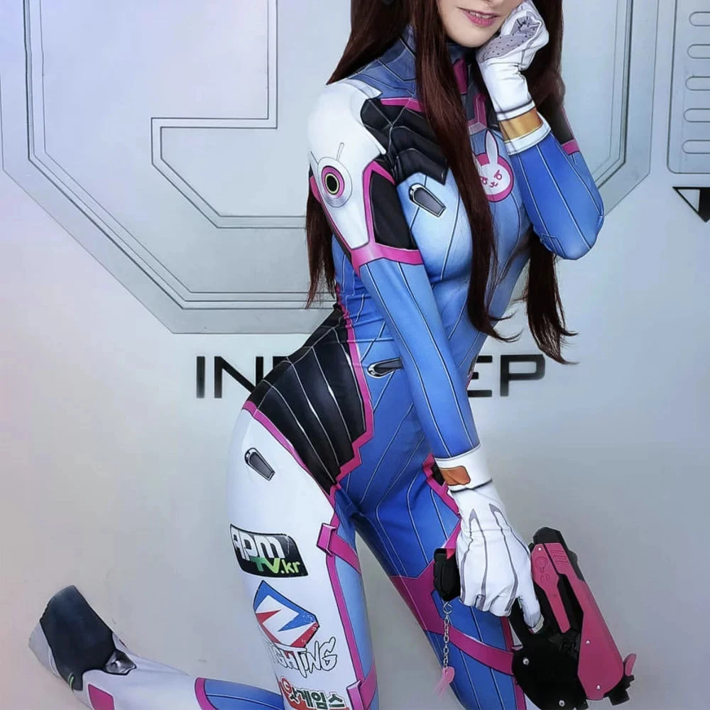 Adults Kids Classic D.Va Skin Cosplay Costume Girls Woman Female Zentai Catsuits OW Game DVA Superhero Halloween Bodysuit