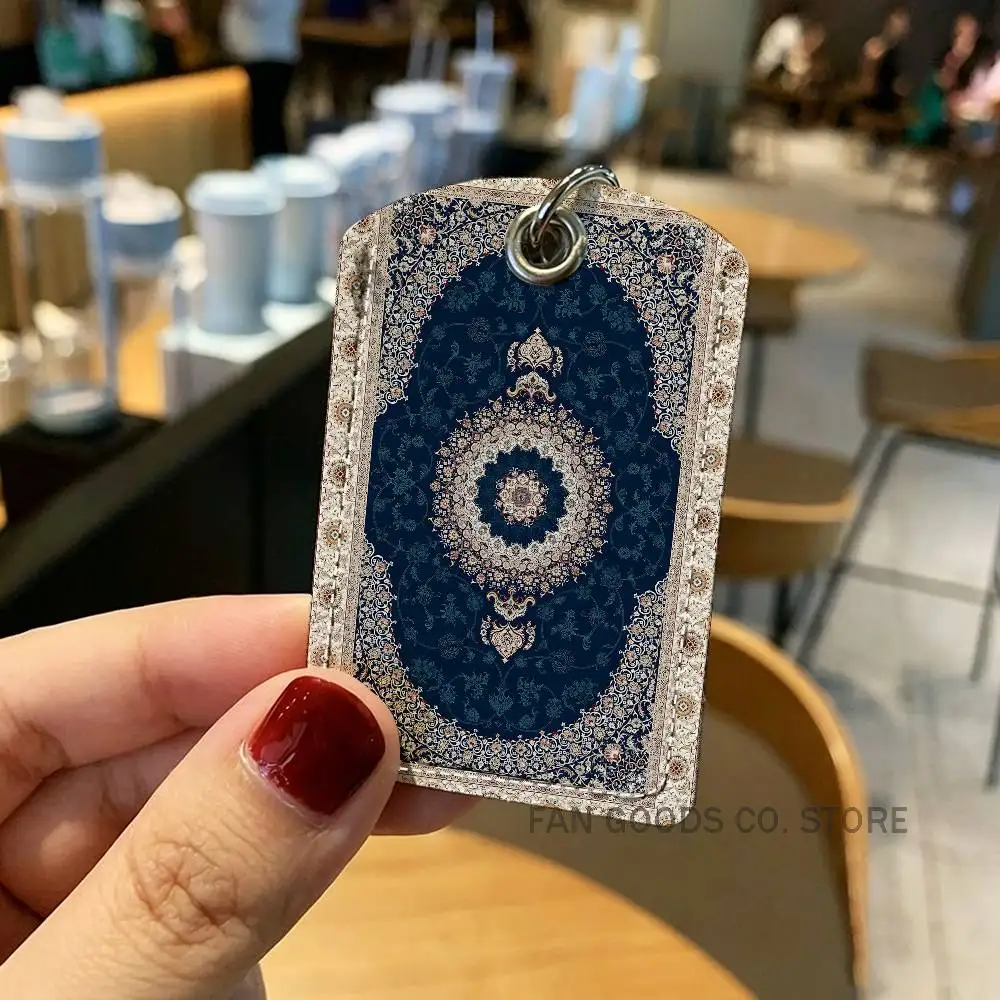 Persian Rug Carpet PU Leather Card Holder Keychain Key Ring Door Lock Access Tag ID Access Card Air Tag Case Keychain Card - view 4