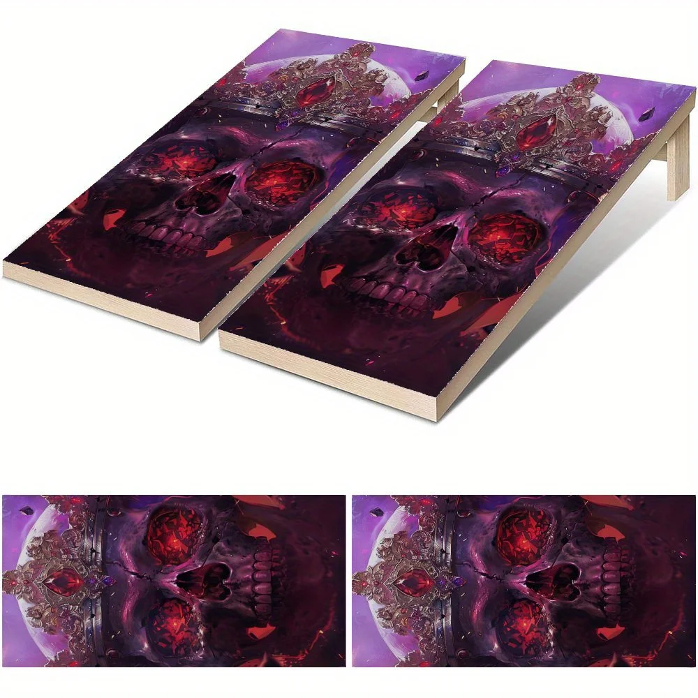 

Dark Crowned Skull Soul Waterproof Cornhole Board Vinyl Wraps, PVC Outdoor Game Board Design, Perfect for Sports & Leisure Activ