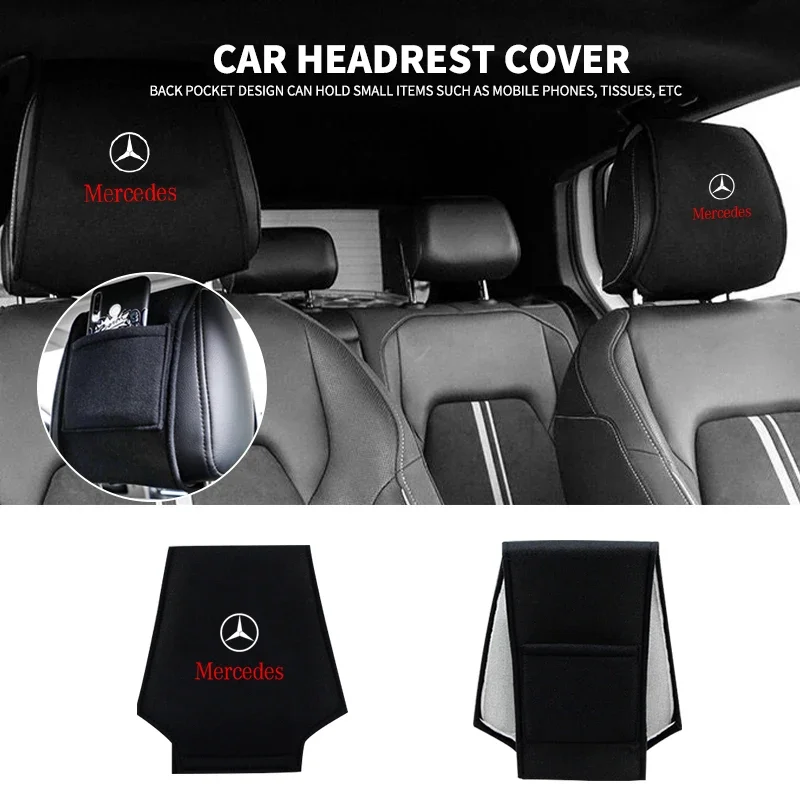 1pcs Car Logo Seat Backrest Headrest Cover Pillow Towel For Mercedes Benz B/C/E/S Clase A C200L GLC CLA W163 W221 Car Accesorios