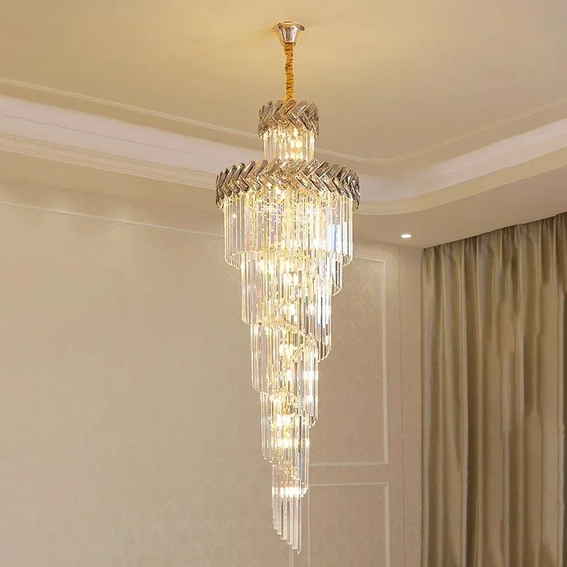 Villa Hollow Duplex Crystal Chandelier Hall Spiral Staircase Post-Modern Living Room Hotel Lobby Light Luxury Lighting Lamps