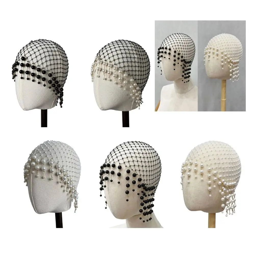 Soft And Secure Pearls Tassels Hair Hat Exquisite Handmade Pearls Tassels Headwear Hollow Out Designs Women Hat For Ladies