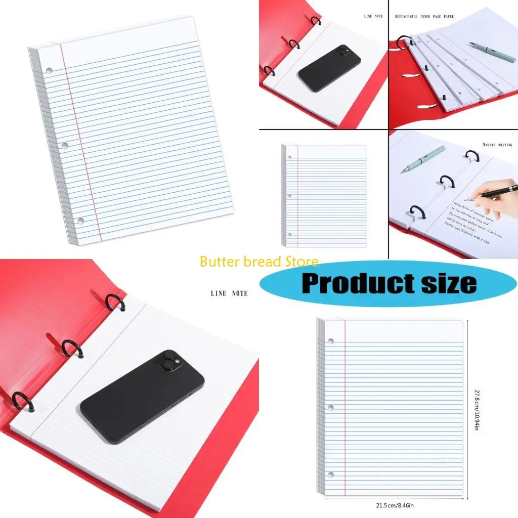 W89C Filler Paper 200 Sheets Smooth Writing Loose Paper Suitable for 3 Rings