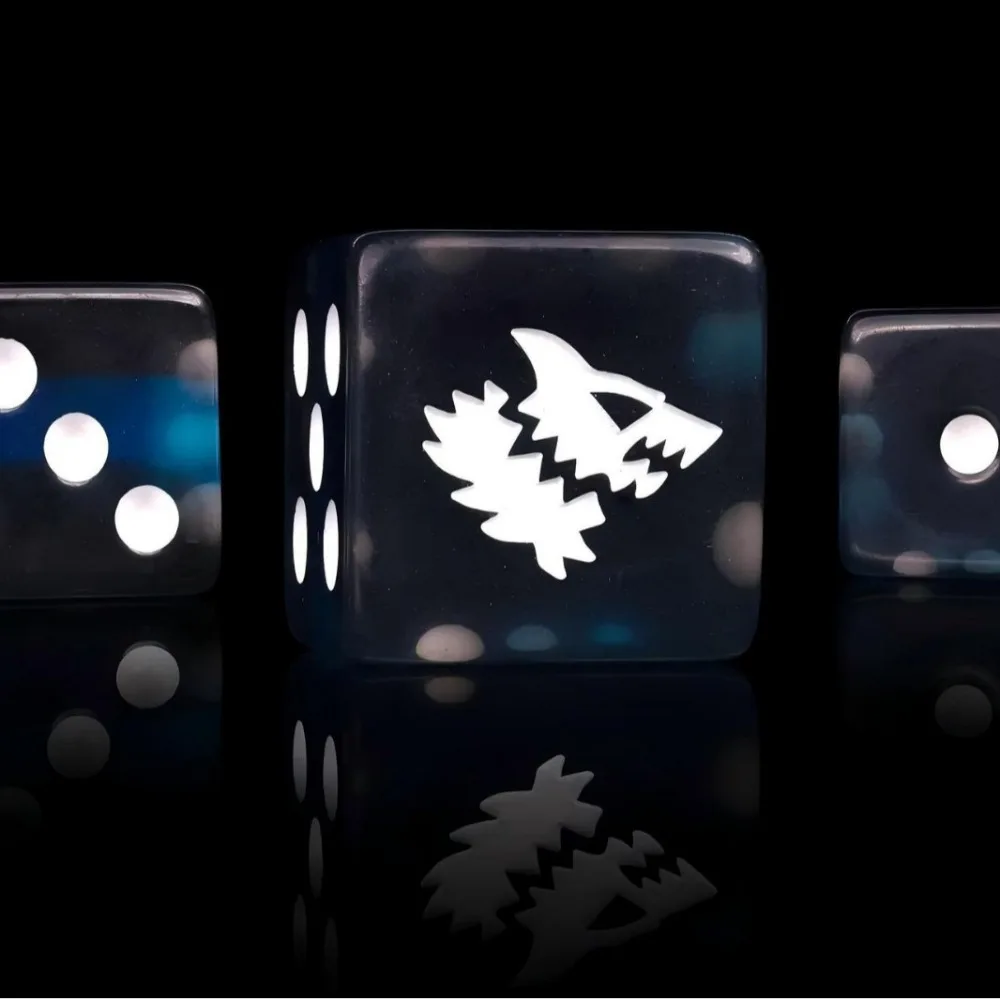 10PCS/20PCS Warhammer 40K Space Wolves Dice D6 Black Blue Swirl White Wolf Symbol Tabletop Wargaming Dice Birthday Gift