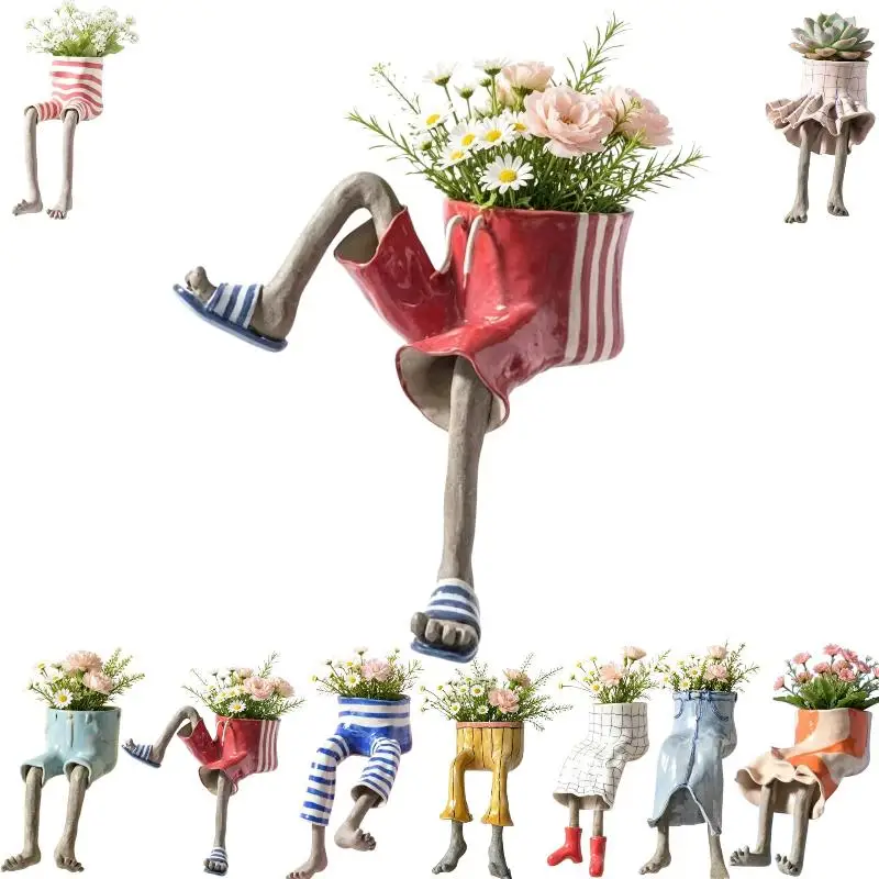 Cute Sitting Legs Jeans Dress Planter Decorative Flower Pot For Home Office Plant Parent Holiday Gift