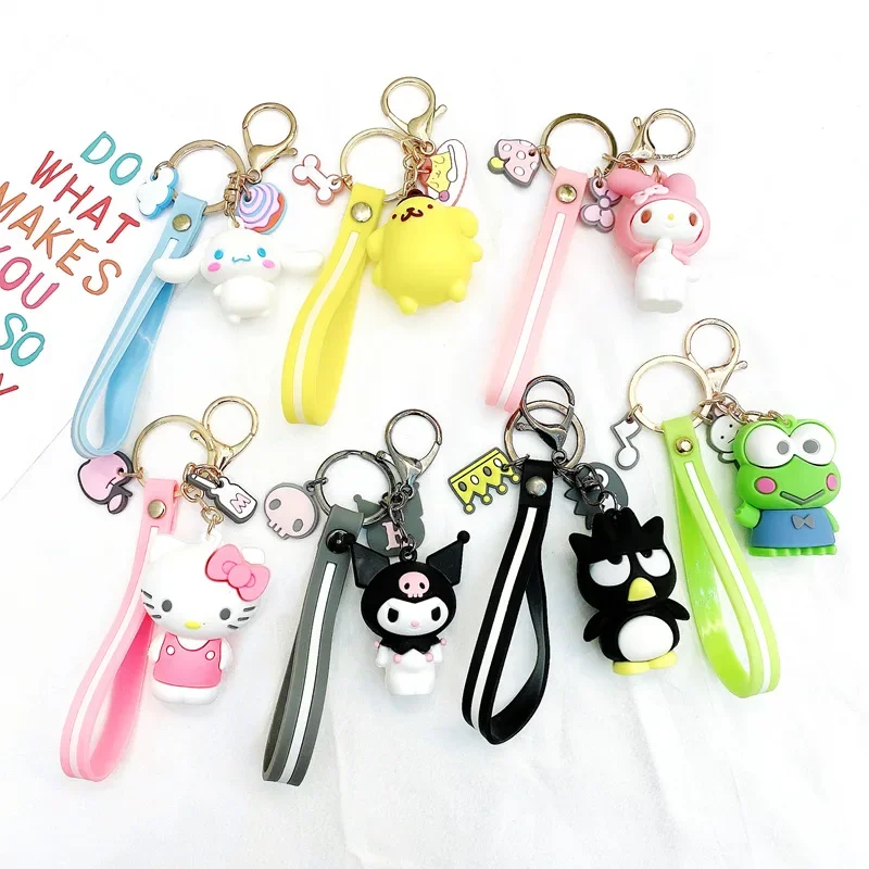 New Cute Sanrio Creative Melody Kuromi Hello Kitty Pom Pom Purin Pochacco Keychain Cartoon Key Ring Couple Bag Pendant Gift