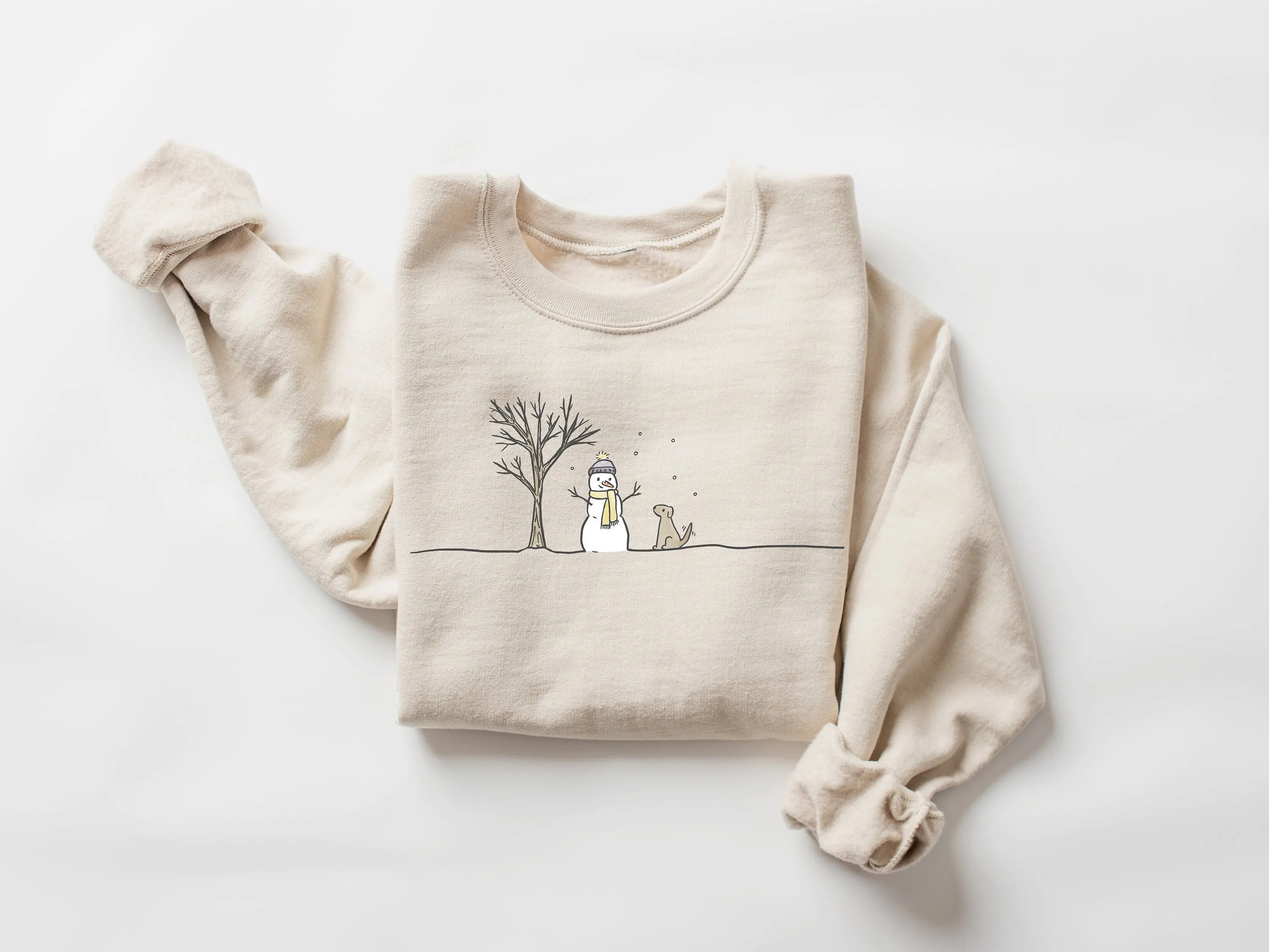 2024 Popular Comfort Winter Women Sweatshirt Funny Warm Snowman Puppy Dead Tree Print Female Sweater Trend Fashion Girl Tops