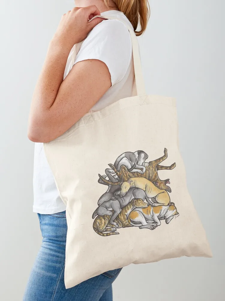 Sleeping pile of Greyhound dogs Tote Bag reusable grocery bags Handbags women canvas shopping bag