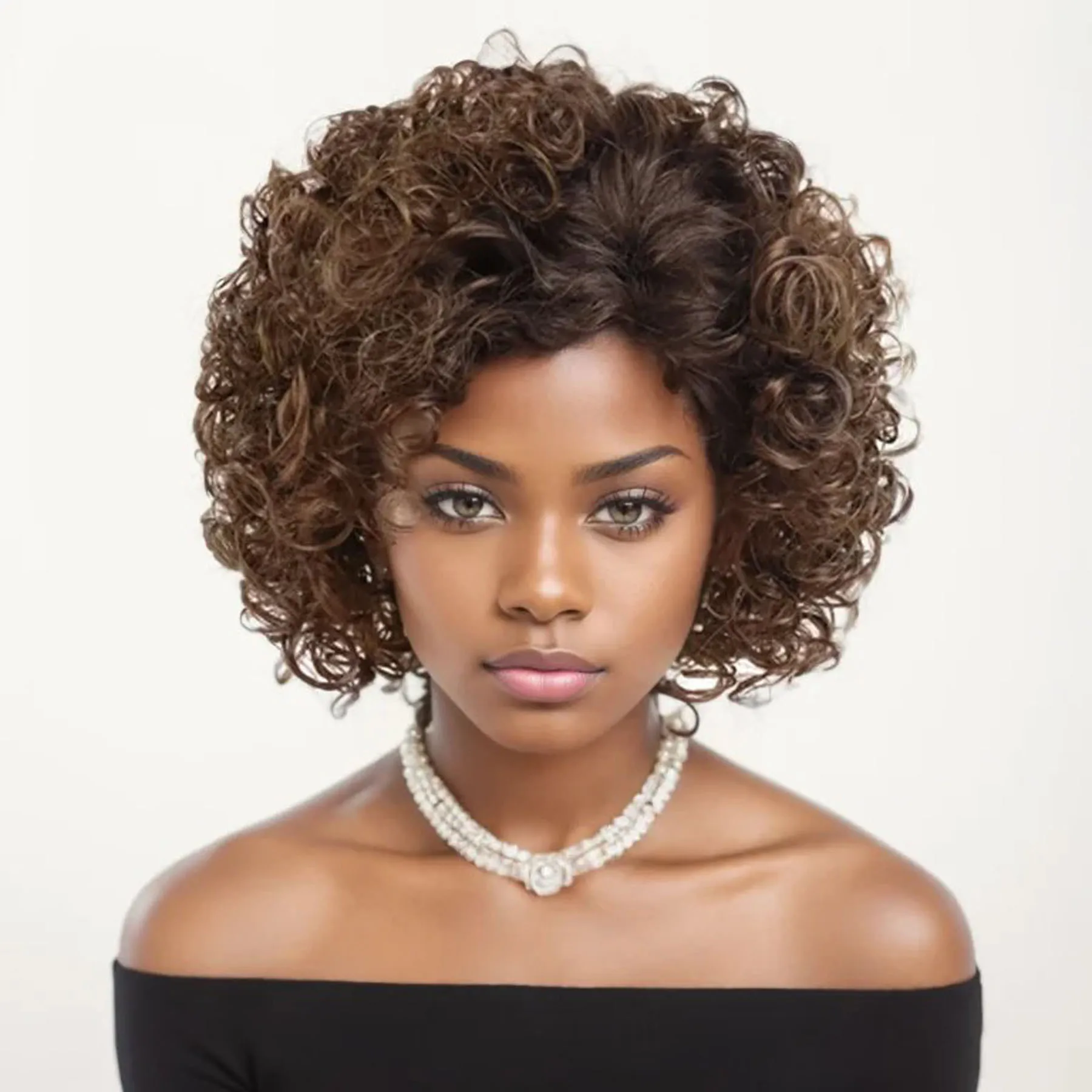 Synthetic Hair Short Curly Wigs for Women Brown Wig with Bangs Thick Afro Fluffy Full Wig Natural Hairstyles Full Wigs Loose Cut