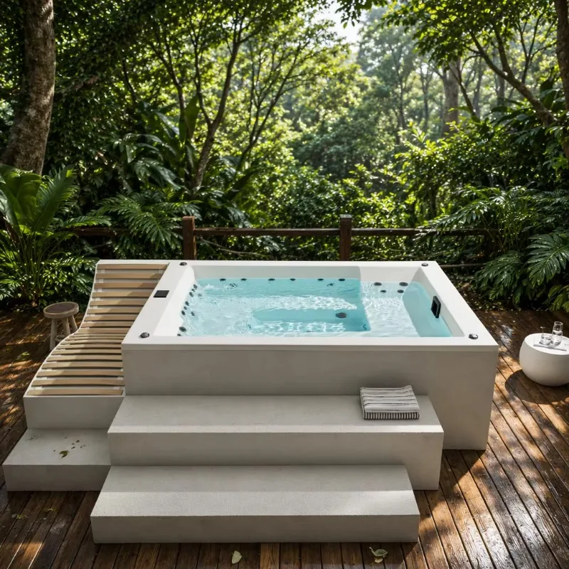 Freestanding Hot Tub LED Light 34 Jets Hydromassage Acrylic Fiberglass Villa Modern Custom