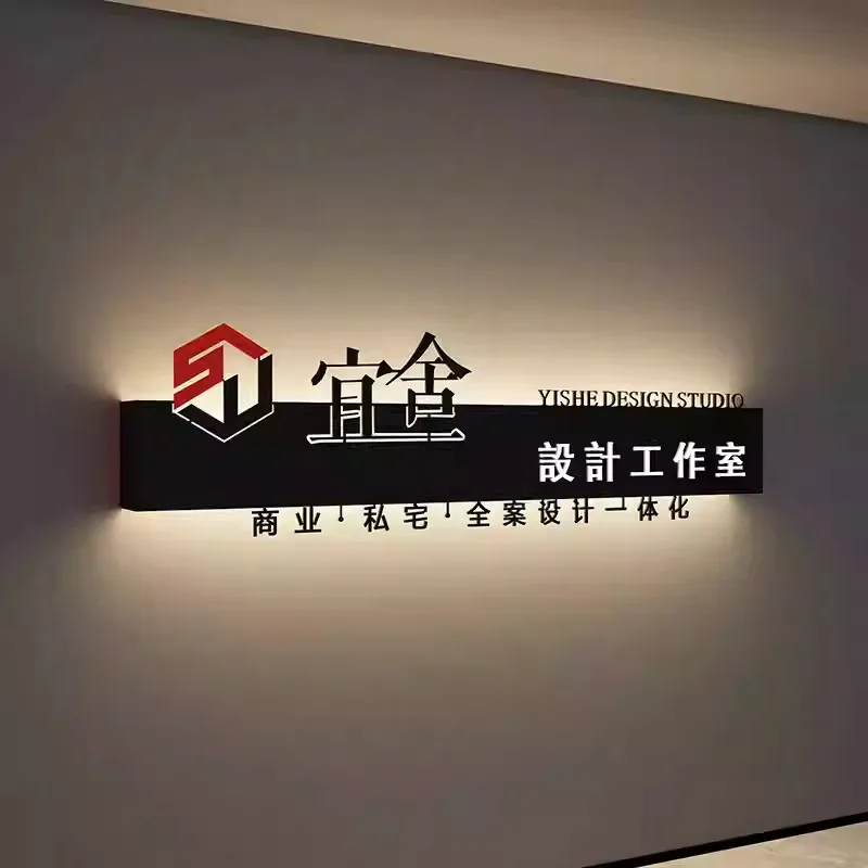 Custom. Company Front Desk Background Wall LED Luminous Characters Iron Billboard Display Hollow out Signs Light Box
