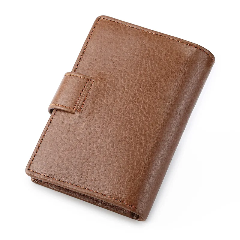 

Three Fold Men's Leather Short Wallet RFID Man Retro Style Change Clip Layer Cowhide Vertical Leather Bag Fashion