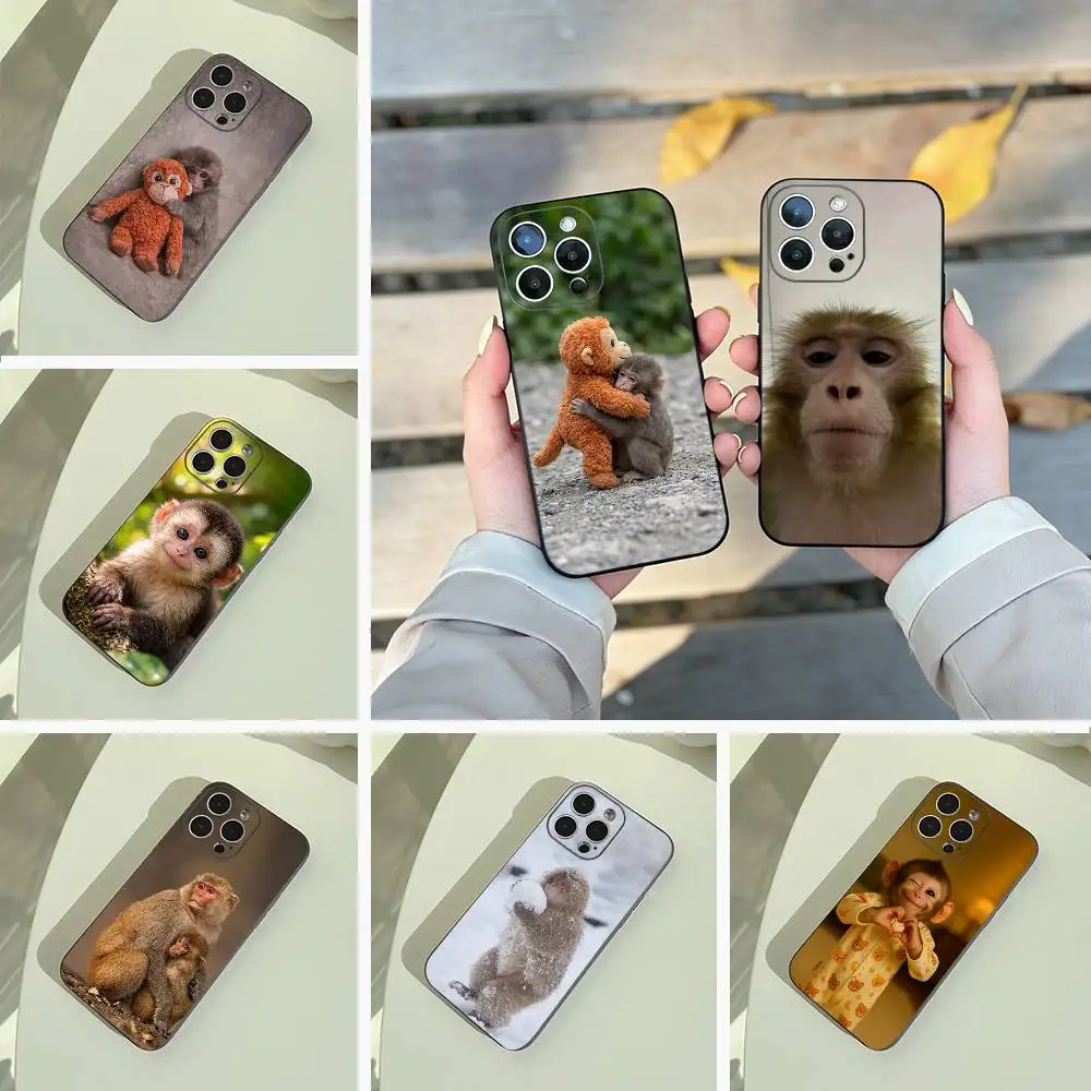 C-Cute Funny Monkey Phone Case For iPhone 17,16,15,14,13,12,11 Pro Max, Lightweight and practical Soft Black Cover