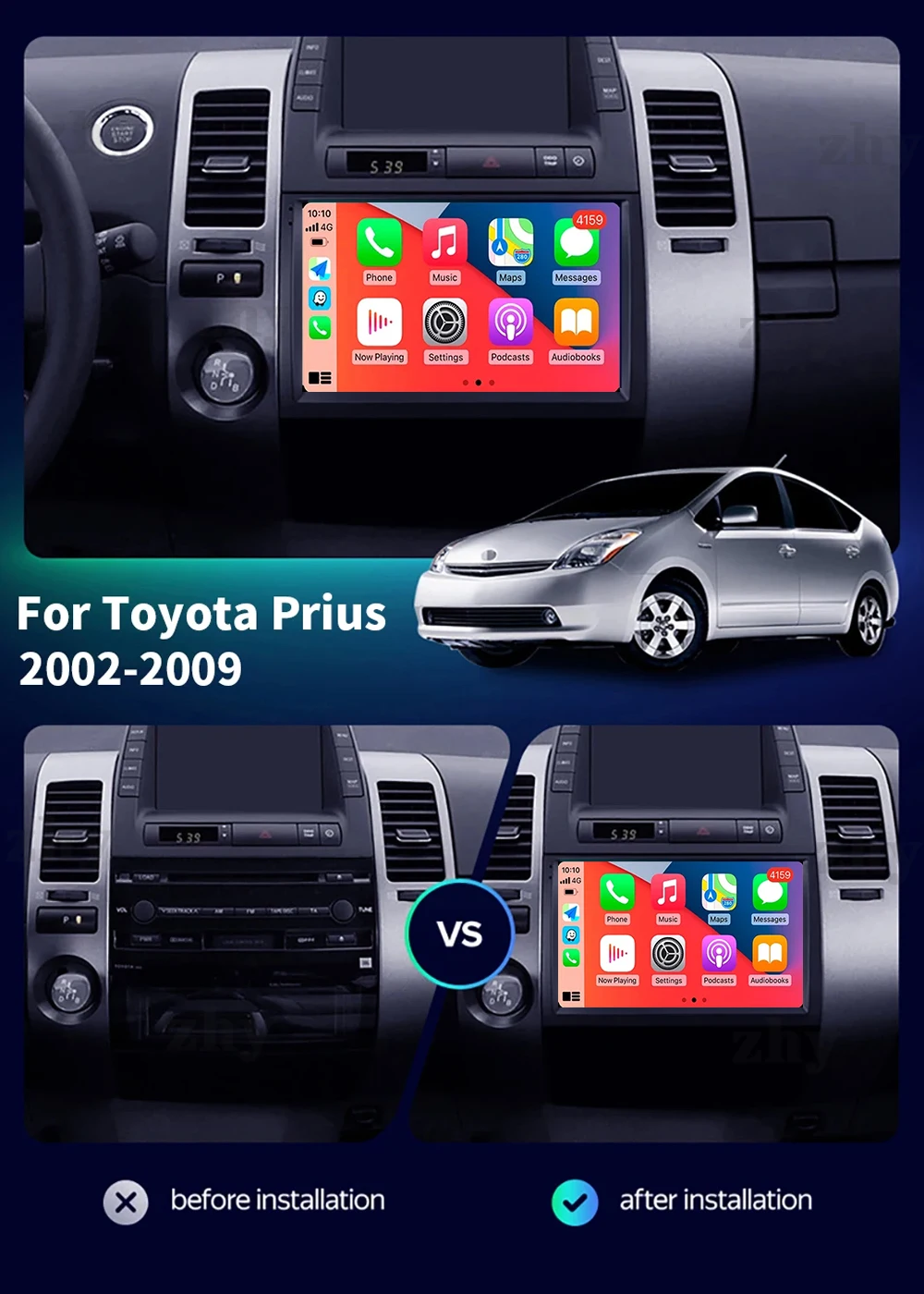 Android 15 Carplay Car Radio For Toyota Prius 20 2002 - 2009 Navigation Multimedia Player Stereo WiFi+4G video BT DVD 2 DIN DSP