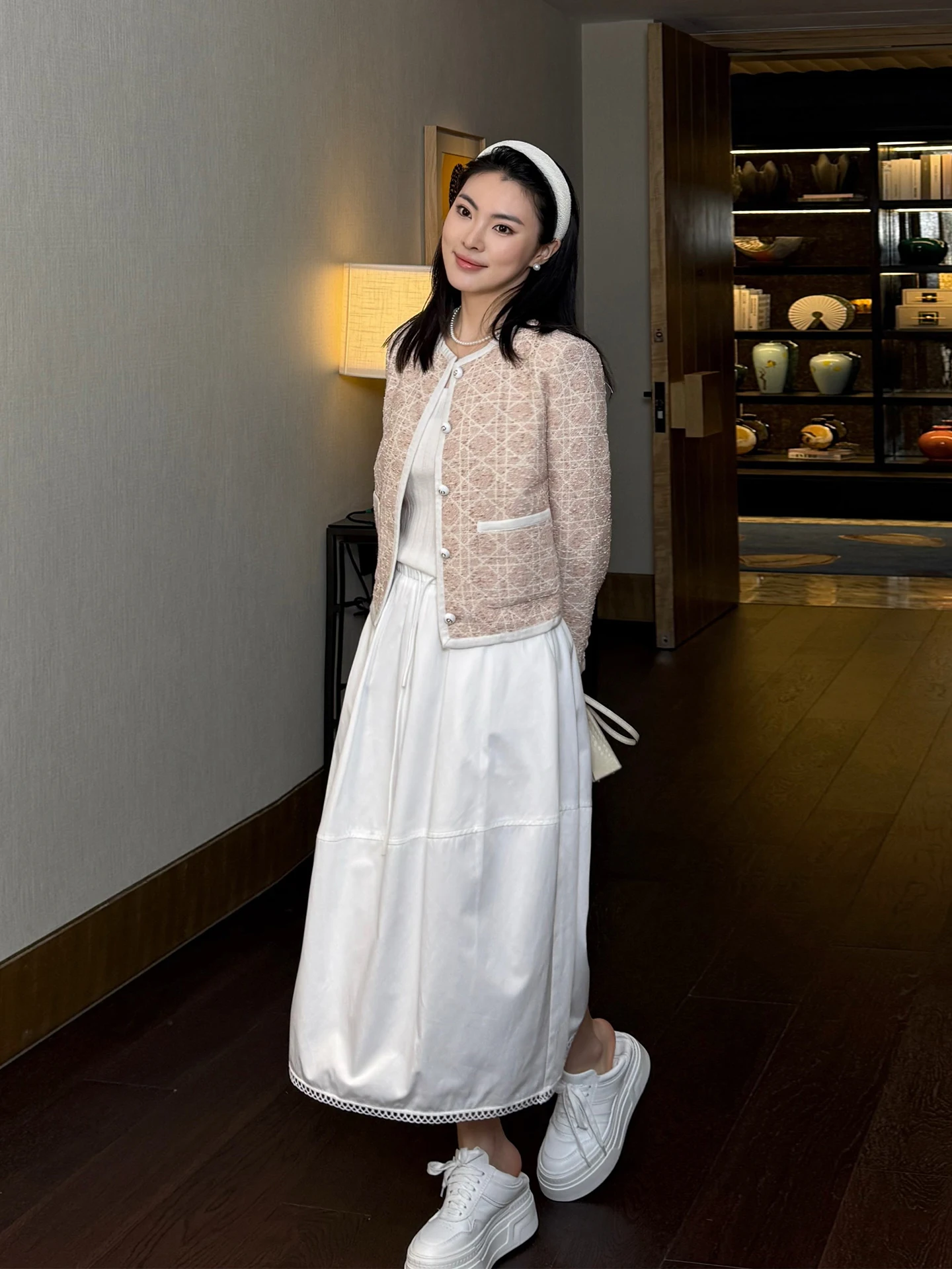 

Faionable ort Tweed Women's Jaet PM Wang Na Na Spring Design Cheered Texture Classy Small Fraance Sle Coat for Women