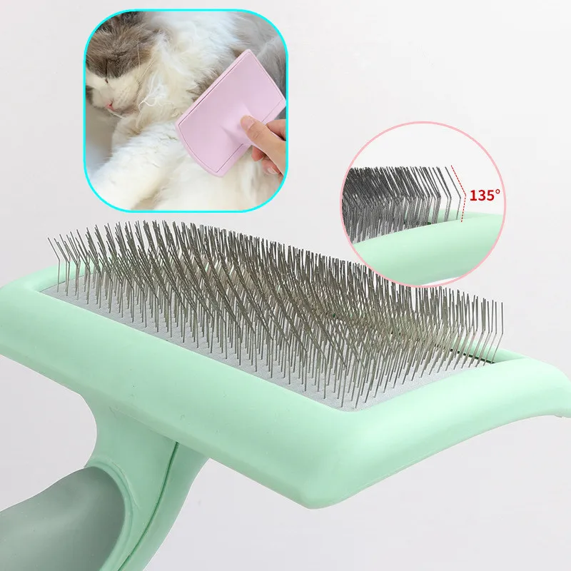 Dog Brush Stainless Steel Dogs Combs Massage Dog Grooming Brush Pet Hair Remover Cleaning Tools Soft Handle Cat Comb Brush Cat