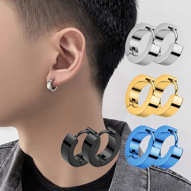 1 pairs Punk Hip-Hop Stylish Stainless Steel Hoop Earrings for Men Women Trendy Ear Piercing Jewelry Set with Studs and Hoops