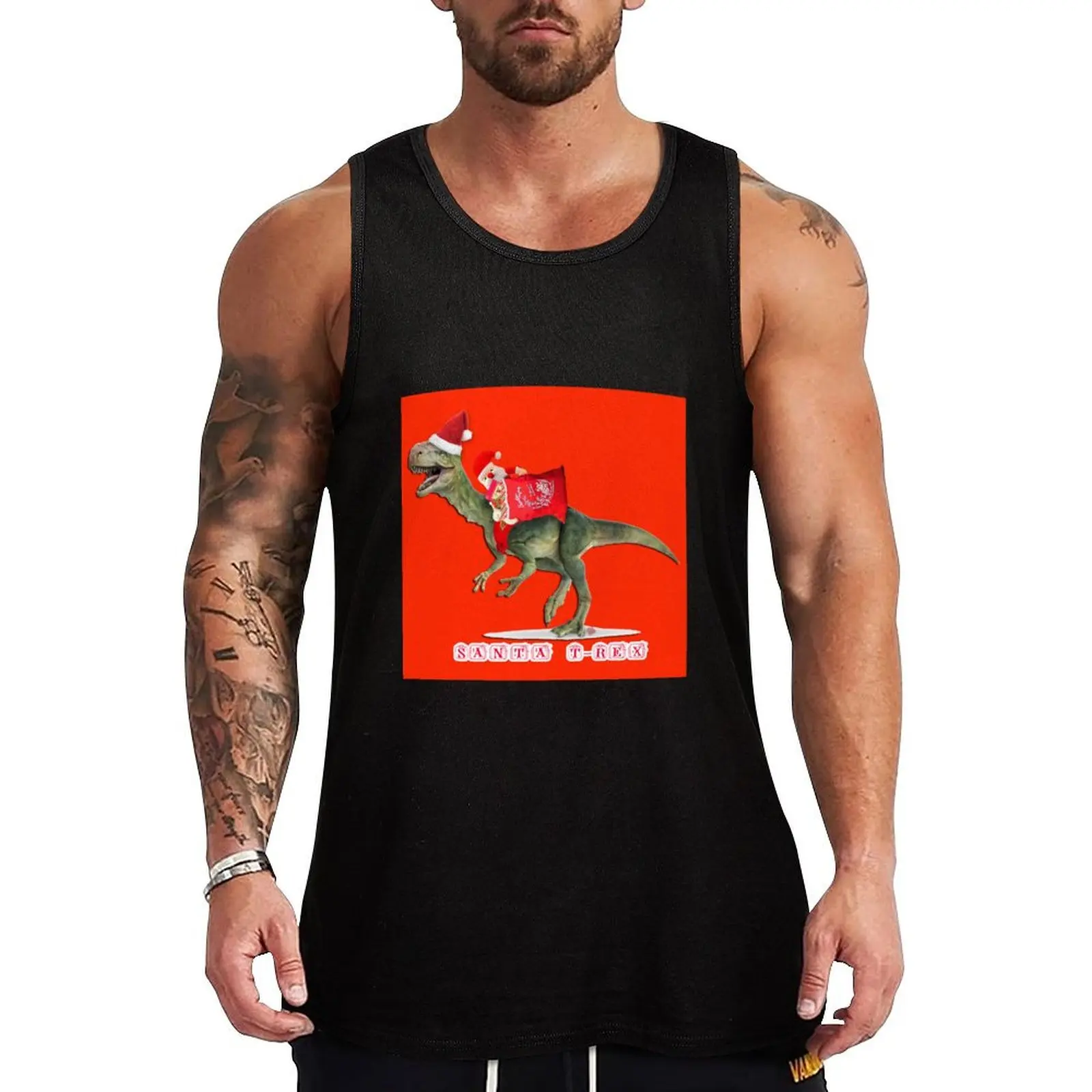 

Santa Claus Dinosaur T-Rex (by ACCI) with Toy Bag Tank Top gym clothing summer clothes for men sleeveless shirt man