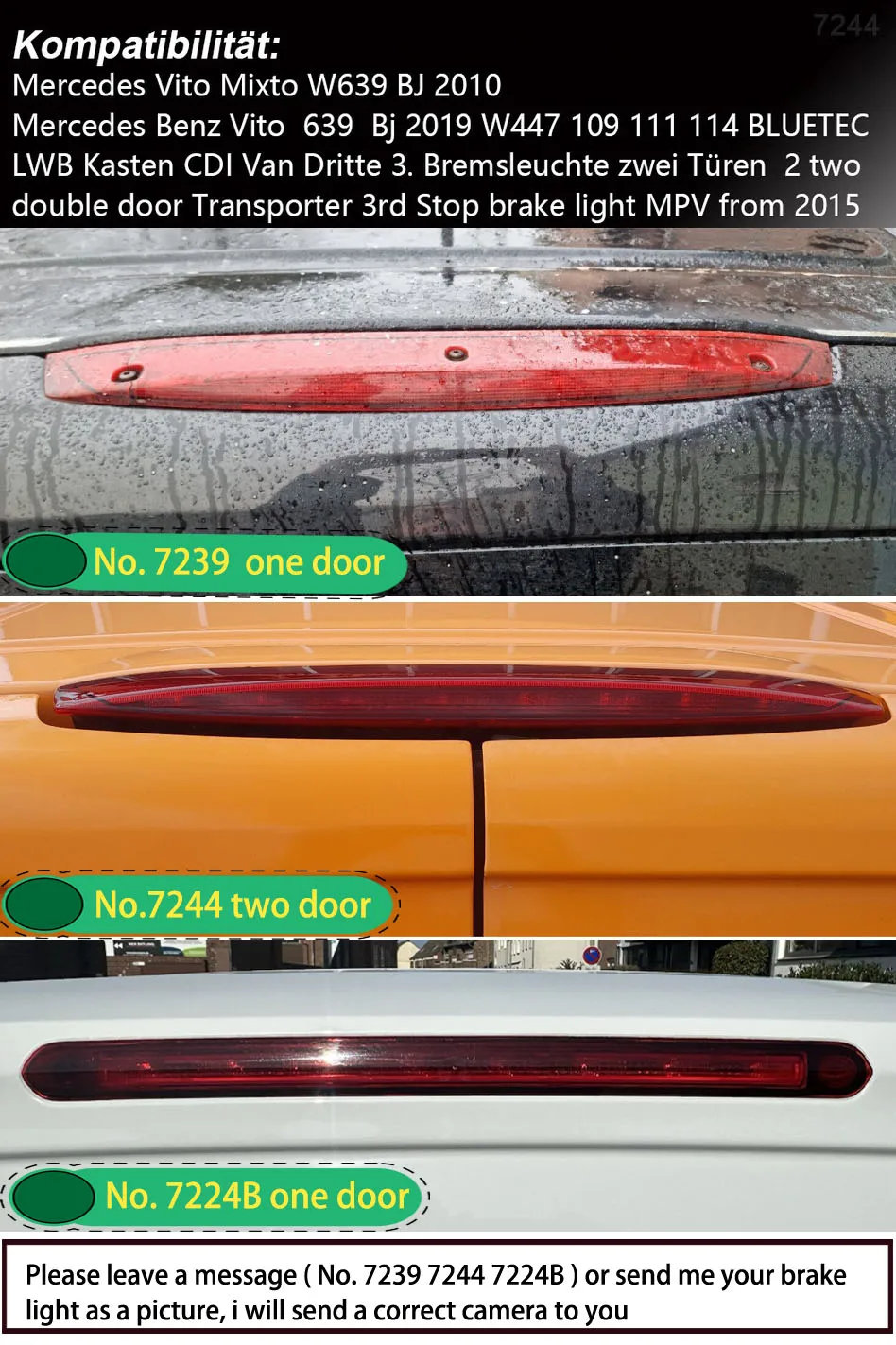 Double rear view camera+7 inch Mirror monitor Kit for Mercedes-Benz Viano Vito Mixto Kasten Bus W639 W447 109 114 111 Brake lamp