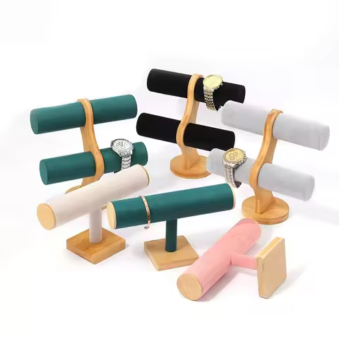 Bamboo and wood bracelet display rack,double-deck jewelry watch bracelet storage rack, jewelry bracelets,jewelry hair rings good