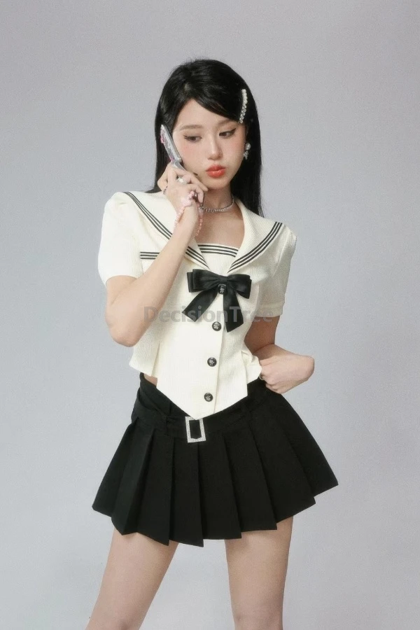 

2025 american college style spicy girl jk uniform navy sailor collar top high waisted short style pleated skirt two-piece set